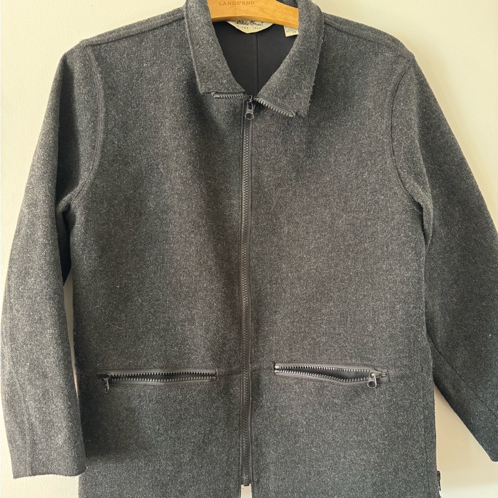 Y2K Eddie Bauer felt wool zip up jacket charcoal grey size xs great condition